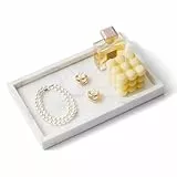 WORHE Italien Marmor-Kosmetiktablett für Parfüm, Make-up, Kerzen,Moderne dekorative Tabletts für Badezimmer, Schlafzimmer, Kommode, rechteckiger-Organizer für Heimdekoration, weiß FX031