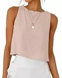 Tanmolo Tank Top Damen Ärmellos Tops Sommer Leinen Tanktops Frauen Leinenbluse Casual Top Elegante Oberteile Puderrosa, XL