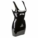 Rubberfashion Latex Minikleid - Latexkleid kurz - Arm frei mit Trägern - tiefer Ausschnitt sexy Frauen Kleider für Damen schwarz 0.4mm S