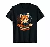 Roter Panda liest unter dem Mond, Bücherwurm, Kaffee, süßes Tier T-Shirt