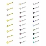 WillTen 30 Stück Gerade Nasenpiercing Gold, 20G Nasenstecker aus Edelstahl Kleine Nasenpiercing Stecker, Winziger Nostril Nase Nose Nasen Piercing Stecker für Frauen