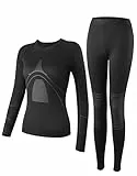 Bobelle Wear Thermounterwäsche Damen, Skiunterwäsche Funktionsunterwäsche Set Warm Winter Thermo Unterwäsche Frauen mit Innenfleece(M,Schwarz)
