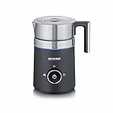SEVERIN SPUMA 500 Induktions-Milchaufschäumer, Easy-Select-Drehregler, LED-Lichtring mit Statusanzeige, einfache Reinigung, Barista-Ausgusszotte, Edelstahl-gebürstet, schwarz, SM 3585