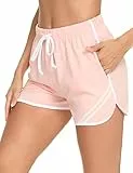 Litherday Shorts Damen Sommer Sportshorts Damen Kurz Jogginghose Laufshorts Baumwolle Sporthose Sommer Traininghose mit Taschen, Rosa, XXL