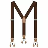 Hosenträger Herren Extra Stark Breit 35mm, Hosenträger für Herren Y-form mit Umwandelbar Abnehmbar 3 Clips 6 Stück Leder Knopfloch Elastisch Einstellbar Läng Suspenders Men Dunkelbraun