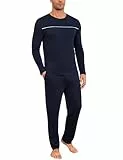 Marvmys Herren Schlafanzug Lang Winter Baumwolle Pyjama Set Rundhals Taschen Verstellbarer Bund Bequeme Nachtwäsche