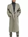 A&M Express Damen Kaschmir Wollmantel Übergroßer Langmantel mit breitem Revers, grau, XL