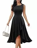 DRESSTELLS Cocktaikleid Damen Hochzeitsgast Festliche Etuikleid Elegant Vintage Curvy Partykleid Schwarz Hoch-Tief Abendkleid Kurz Sommer Schickes Swing Kleid Black L