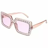 Telooco Retro Disco Sonnenbrille mit Dickem Rahmen Quadratisch Sonnenbrillen Damen Disco Brille Glitzer Strass Sonnenbrille Damen für Damen Herren 70er 80er Jahre Outfit Zubehör (Rosa)