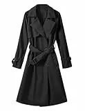 Vancavoo Trenchcoat Damen Lang Übergangsmantel Mantel Klassische Herbst Frühling Zweireiher Jacke Trench mit Gürtel Damenmantel Baumwolle Windjacke,Schwarz,M