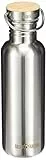 Klean Kanteen Edelstahlflasche mit Unibody Bamboo Cap 800 ml Reflect, Brushed Stainless, 8020054