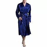 Nuofengkudu Herren Unisex Bademantel Satin Langen Kimono Morgenmantel Leicht Reisebademantel Schlafanzug Reise Saunamantel Hochzeit Geschenk(Blau,L)