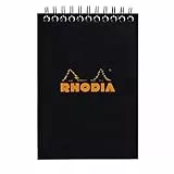 Rhodia 135009C Notizblock (DIN A6, 10,5 x 14,8 cm, Doppelspirale, kariert, mikroperforiert, 80 Blatt) 1 Stück schwarz