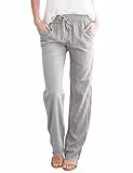 UMIPUBO Freizeithose Damen Sommer, Einfarbig Freizeit Hose Elastischer Bund mit Kordelzug, Elegant Baumwolle Leinenhose Jogginghose Mit Taschen (Grau,XL)