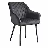 SONGMICS Esszimmerstuhl, Sessel, gepolsterter Sitz, mit Armlehnen, Sitzbreite 49 cm, Metallbeine, Bezug aus Samt, Belastung 110 kg, für Wohnzimmer, Schlafzimmer, Grau LDC087G01