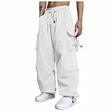 UHouse Cargohose Herren Freizeit Herren-Cargohosen Mode Baggy Cargo Hose Sport Freizeithose Weites Bein Stoffhose Seitentaschen Haremshose Alltag Herrenhosen Weiß XL