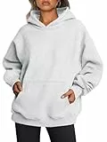 Tomwell Oversized Hoodie Damen Winter Pullover Casual Kapuzenpullover Langarm Sweatshirt Tops mit Taschen A Hellgrau S