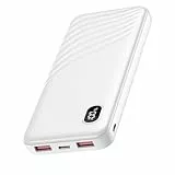 Thunelec Power Bank, 22,5W Powerbank 10000mAh (USB-C Input & Output) PD QC 3.0 Slim Tragbares Ladegerät, LED Anzeige Externer Handyakkus, Klein Aber Stark Externer Akku für Smartphone Tablet Weiß