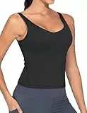 THE GYM PEOPLE Sport BH Damen Longline Crop Tank Top Mit Integriertem BH Yoga Oberteil Fitness Workout Pilates Sports Bra,Black,S