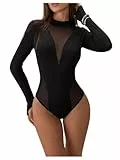 GORGLITTER Body Bodysuit Damen Elegant Bodys mit Mesh Oberteile Netzshirt Langarm Casual Outfit T-shirt Body Modische Bodys Schwarz M