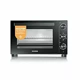 Severin Back- und Toastofen mit Umluftfunktion, inkl. Drehspieß für Fleisch, vielseitiger Heißluftofen mit 46 L Kapazität, Aufbackofen, 100-230 Grad Celsius, Timer 120 Min., 1800 W, schwarz, TO 9025