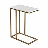 Versa Padua Beistelltisch für das Wohnzimmer, Schlafzimmer oder die Küche. Moderner, niedriger Tisch, Maßnahmen (H x L x B) 61 x 26 x 46 cm, Holz und Metall, Farbe: Gold und Weiß
