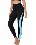 Havideto Damen Schwimm Leggings Hohe Taille UV-Schutz UPF 50+ Badehose Lang Schnelltrocknend Chlorresistent Badeleggings mit Innenslip und Taschen Blau M