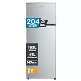 Comfee RCT284DS2 Kühl-/Gefrierkombination/Gefrierteil oben/176 kWh/Jahr/143cm Höhe/LED Licht/Reversibles Türscharnier/Silber