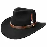 Stetson Oklahoma Wollfilz Westernhut Herren - 100% wasserabweisender Filz (Asahi Guard) - ultraleichter, knautschbarer Hut mit Feder und Lederband - Filzhut Sommer/Winter schwarz L (58-59 cm)
