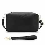 DOB SECHS Umhängetasche Damen, Klein PU-Leder Crossbody Bag Handytasche, Schultertasche mit Verstellbar Abnehmbar Schultergurte & Handgelenkband, Schwarz