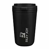 Riley Joy Thermobecher 380ml für Kaffee & Tee - Auslaufsicherer Isolierbecher mit One-Touch Deckel, Hält 6 Stunden Heiß 12h Kalt, Spülmaschinenfest Travel Mug für Auto, Pendler, Büro (Schwarz)