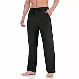 AUYAO Pyjama für Herren Schlafanzughose Pyjamahose Herren Dehnbare Leicht Pyjamshorts Nachtwäsche Pyjamaunterteil Freizeithose Loungehose Männer mit Elastischer Bund und Kordelzug (Schwarz, M)