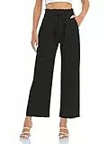 Famulily Leinenhose Damen Sommer Lang Weites Bein Palazzo Hose High Waist Mit Taschen Schwarz M
