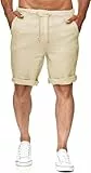 Runcati Herren Leinen Shorts Bermuda Kurz Hose Leicht Sommershorts Gummizug Freizeithose mit 2 Taschen Beige M