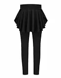 Arshiner Mädchen Leggings mit Rock Hochtaillierte Stretch Sporthose Freizeit Rüschen Tennisrock Lang Sportleggings für Kinder 5-6 Jahre Schwarz 120