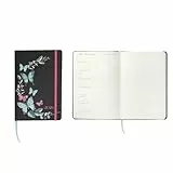 Idena 12063 - Taschenkalender 2026 im Format 13 x 21 cm, 1 Woche auf 1 Seite, Terminplaner in Schwarz mit Schmetterlingsmotiv, Gummiband, Innentasche und Leseband