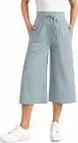 GITVIENAR Damen 3/4 Culotte Hose Freizeithose Outdoor Leichte Sporthose Lockere Traininghose Indoor Yogahose Weites Bein Elastischer Bund Tasche für Casual, Yoga, Fitness (Himmelblau,S)