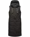 MARIKOO Damen ärmellose lange Outdoorweste warme gesteppte Weste mit Kapuze Narikaa 16 Black Gr. M