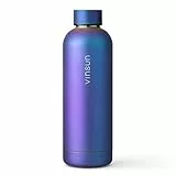 Vinsun Thermoflasche blau lila 500ml - auslaufsicher, Kohlensäure geeignet, BPA frei - Edelstahl, doppelwandig isoliert - leichte, robuste Trinkflasche für Schule, Sport