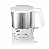 Cloer 4721 Wasserkocher, 2000 W, innen liegende Füllmengenmarkierung, Trockengeh- und Überhitzungsschutz, 1 Liter, mattierter Edelstahlbehälter, Weiß