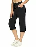 Totatuit 100% Baumwolle Caprihose Damen 3/4 Jogginghose Sommer Kurz Sweathose Freizeit Hose mit Tasche