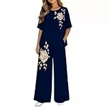 Hosenanzug Damen Festlich Elegant - Outfit Brautmutter Pailletten Hochzeitsgast Abendanzüge Revers Festmode Florale Hosenanzüge Abendanzug Sommer Abendmode Anzug Marine L