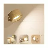 Feallive LED Wandleuchte Innen, Wandlampe mit Akku 1 Stück,Touch Control 3 Helligkeitsstufen, 360° drehbare, für Wohnzimmer Schlafzimmer TreppenhausFlur kabellose wandleuchten Holzmaserung