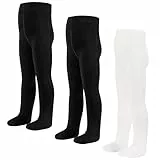 LOLANTA Opake Strumpfhosen für Kinder aus Kabelstrick, Rutschfeste Strumpfhosen für Mädchen, Leggings für die Schule mit Fuß, Schwarz/Schwarz/Weiß, 3-5 Jahre, L