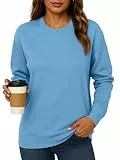 NEYOUQE Sweatshirt Damen Langarm Rundhals Pullover Einfarbig Longsleeve Crewneck Sweatshirt Loose Lässig Casual Pullover Damen Winter Blau M