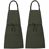 XIEJINJIA 2er-Pack Verstellbare Canvas Schürzen mit 2 Taschen Kochschürze Kochen Backen Garten für Frauen Männer Dunkel Grün