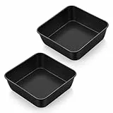 Homikit Auflaufform 2er Set, 15,9 x 15,9 x 5cm Edelstahl Eckige Backform mit Gesund Antihaftbeschichtete, Schwarz Quadratische Brownie Kuchenform für Kuchen/Lasagne/Aufläufe, Leicht zu Reinigen