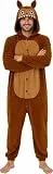 FIESTAS GUIRCA | Lulu Monster Tier Overall mit Kapuze für Erwachsene (52-54/L) – Braun – Tierkostüm für Herren – Perfekt Karneval, Halloween, Mottopartys, Junggesellenabschiede und Cosplay