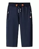 KTWOLEN Herren Sport Jogginghose Sommer Outdoor Kurze Hose Baumwolle Jogging Hose Capri Hosen Leicht Fitness Trainingshose Atmungsaktiv Sommer Shorts, Blau, L