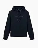 Armani Exchange Men's Long Sleeve Drawstring, Front Tone on Tone Logo Hooded Sweatshirt, Blue, XS